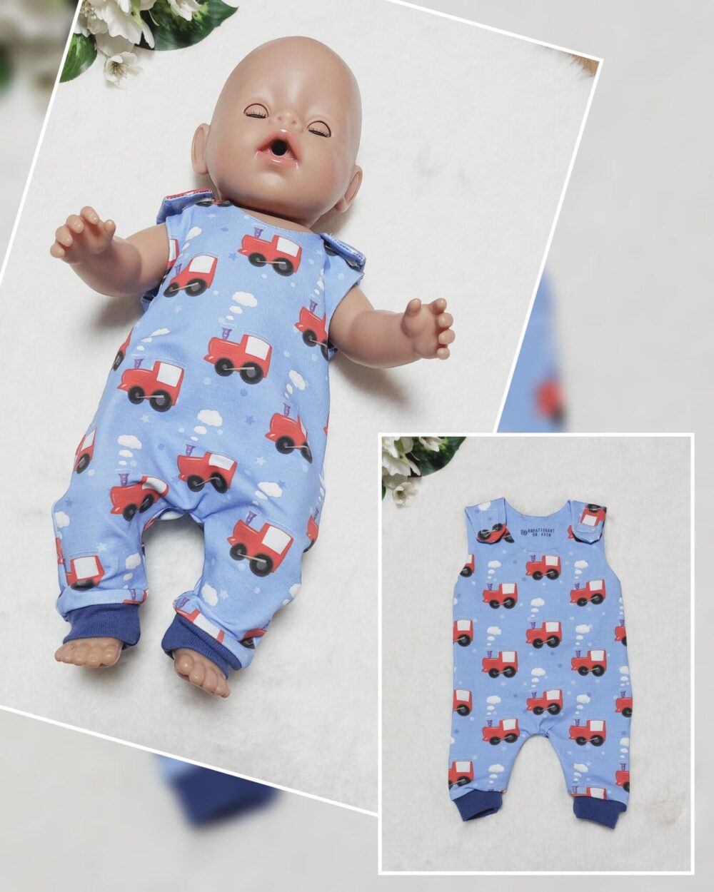 Puppen Latzhose / Strampler „Eisenbahn