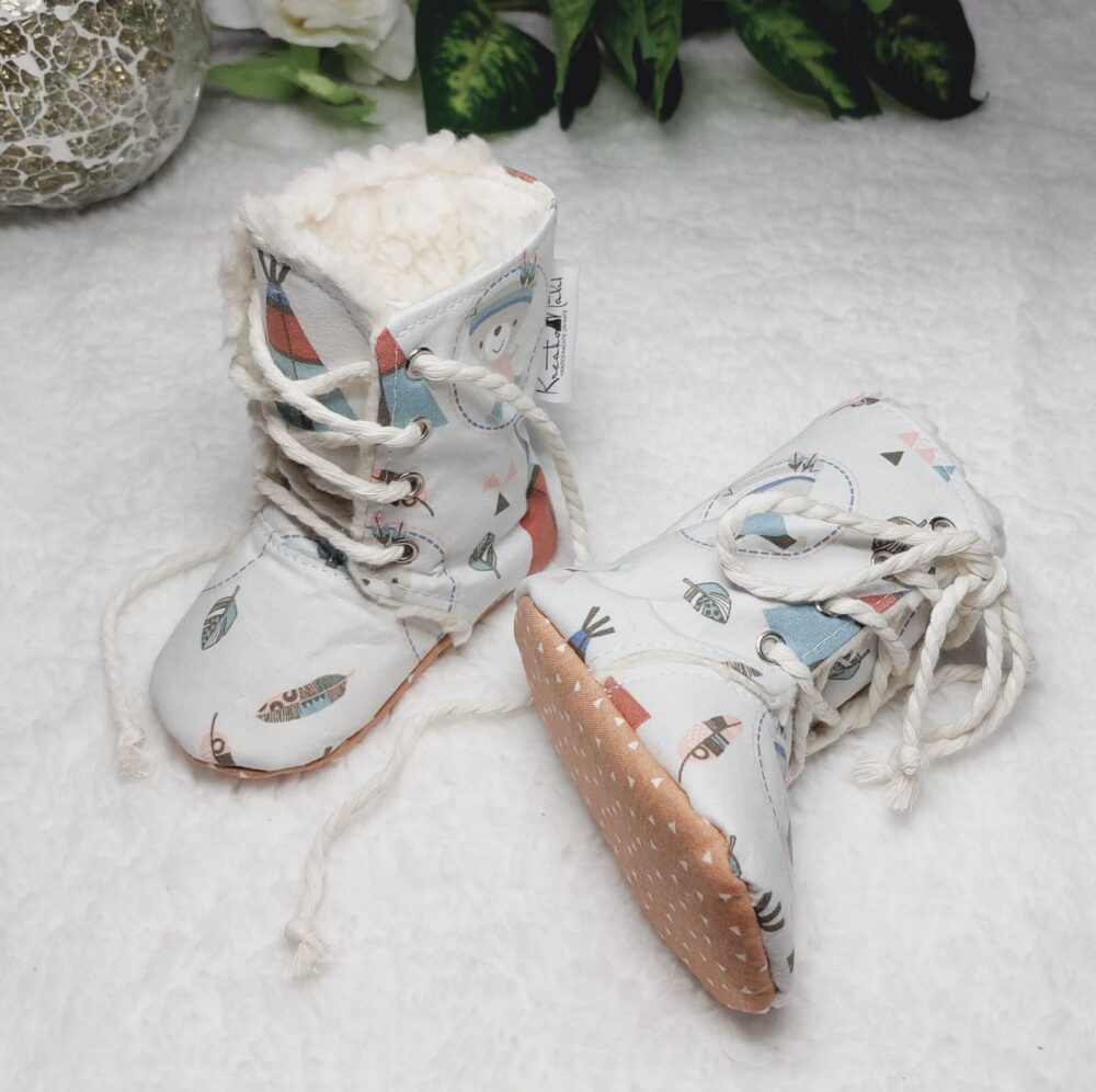 Babyschuhe Winter Boots „Indianer Bär“ – warm gefüttert, Größe 17/18 (3–9 Monate)