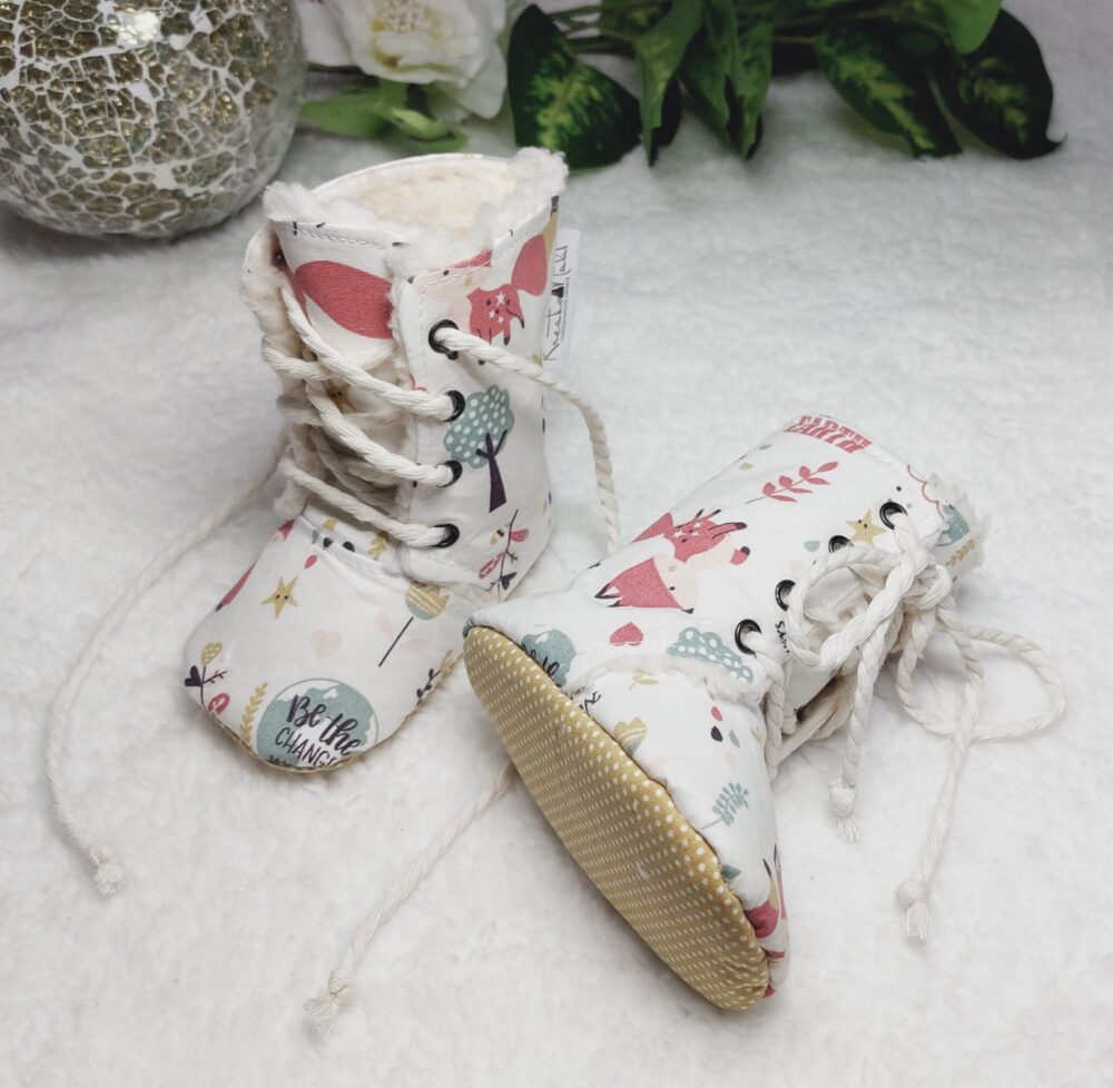Babyschuhe Winter Boots „Füchse“ – warm gefüttert, Größe 17/18 (3–9 Monate)