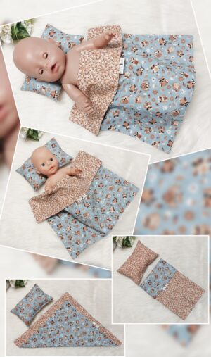 Puppenbettwäsche Set 2-tlg. „Eulen“ – Wende-Decke & Kissen, Öko-Tex zertifiziert