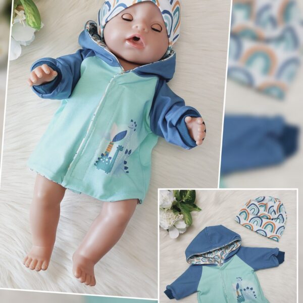Puppen Set 2-teilig Jacke zum wenden „Dinosaurier