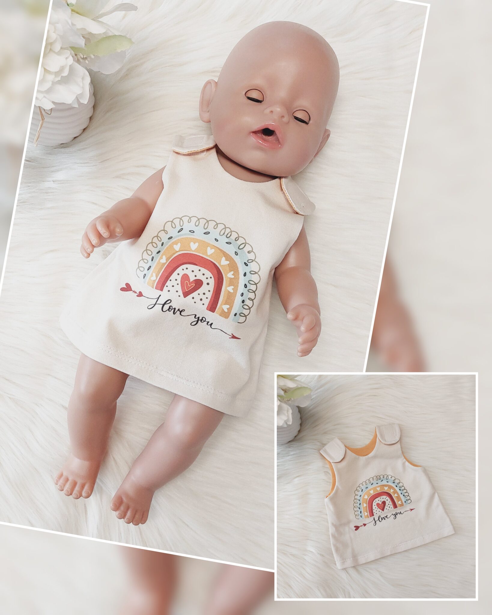 Puppen Latz Kleid „Regenbogen" mit Klettverschluss