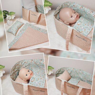 Puppenbett / Tragekorb „Hasen“ – Für verschiedene Puppen- und Kuscheltiergrößen