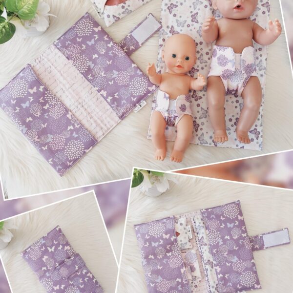 Puppen Wickeltasche „Schmetterlinge“ inkl. Wickelunterlage – Set 2-teilig