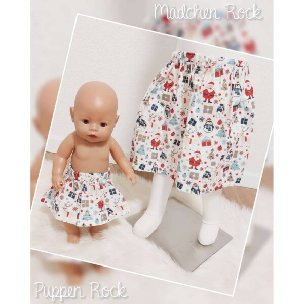 Mädchenrock / Puppenrock „Weihnachten“ – im Partnerlook mit deiner Lieblingspupppe, Größen wählbar