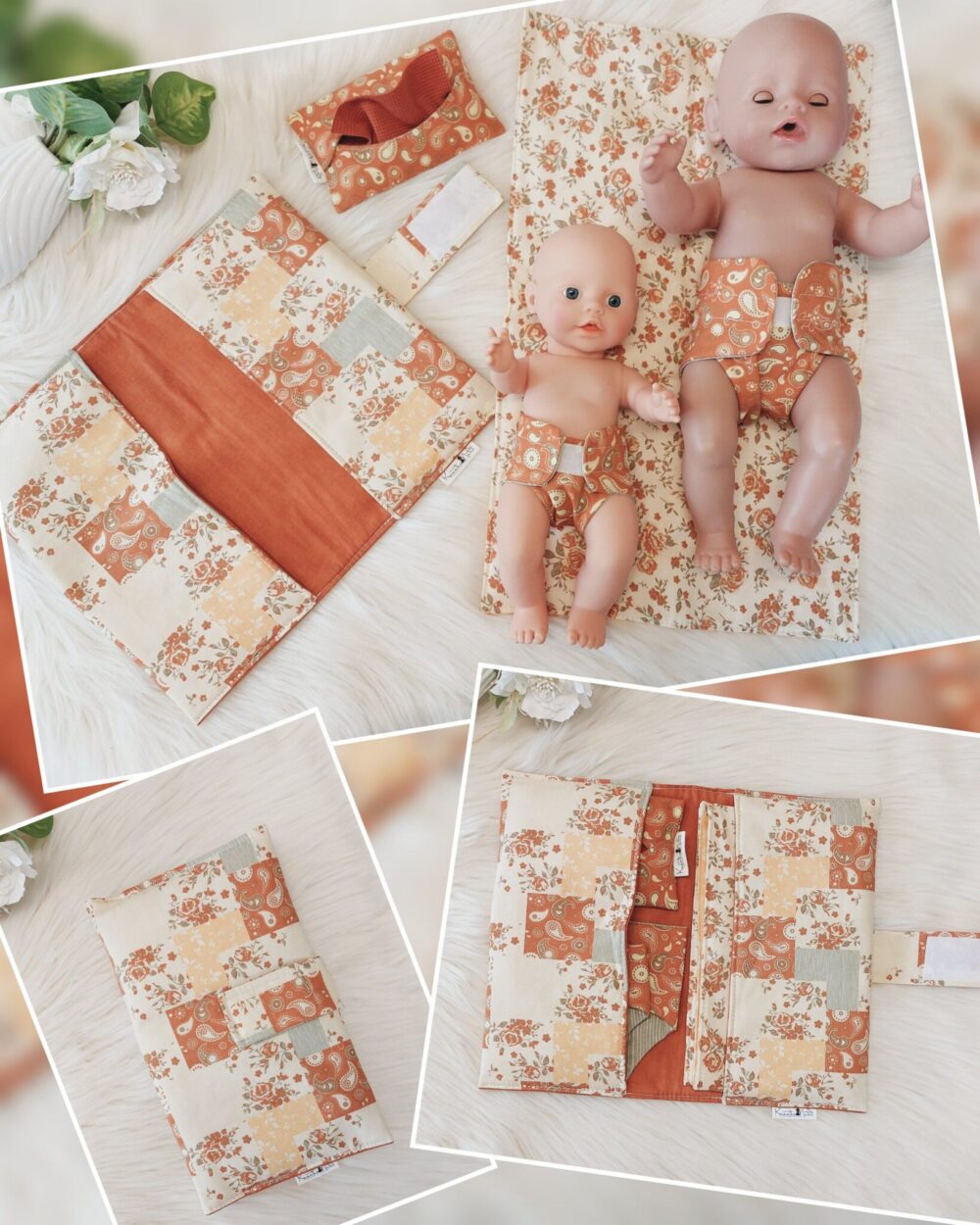 Puppen Wickeltasche „Blumen“ inkl. Wickelunterlage – Set 2-teilig