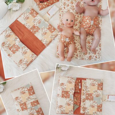 Puppen Wickeltasche „Blumen“ inkl. Wickelunterlage – Set 2-teilig