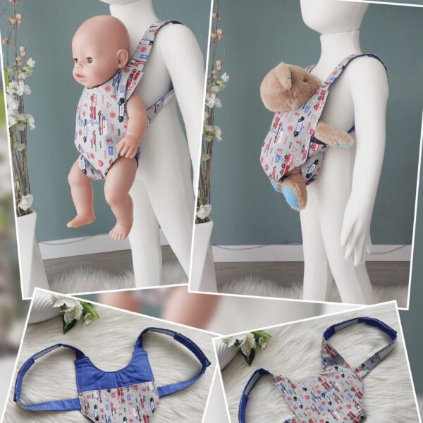 Kuscheltier- / Puppentrage „Fahrzeuge“ – Einheitsgröße, verstellbar mit Klettverschluss