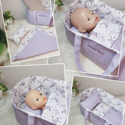 Puppenbett / Tragekorb „Schmetterlinge“ – Für verschiedene Puppen- und Kuscheltiergrößen