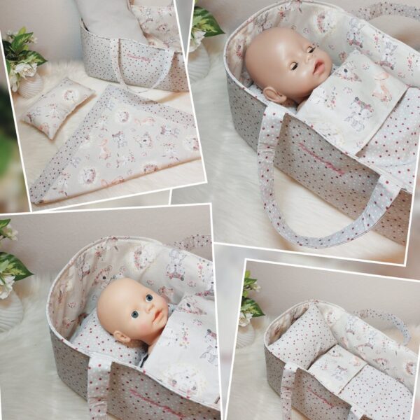 Puppenbett / Tragekorb „Waldtiere“ – Für verschiedene Puppen- und Kuscheltiergrößen