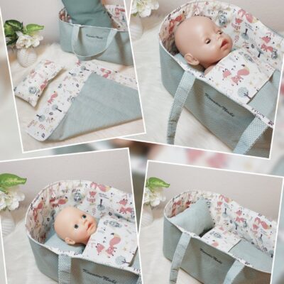 Puppenbett / Tragekorb „Füchse“ – Für verschiedene Puppen- und Kuscheltiergrößen