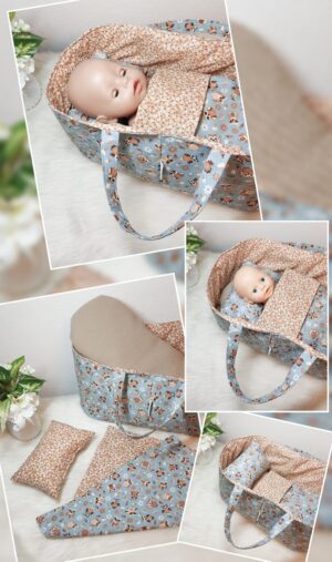 Puppenbett / Tragekorb „Eulen“ – Für verschiedene Puppen- und Kuscheltiergrößen