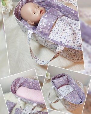 Puppenbett / Tragekorb „Schmetterlinge“ – Für verschiedene Puppen- und Kuscheltiergrößen