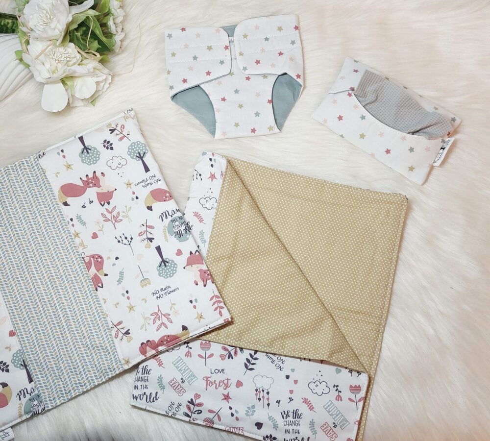 Puppen Wickeltasche „Füchse“ inkl. Wickelunterlage – Set 2-teilig