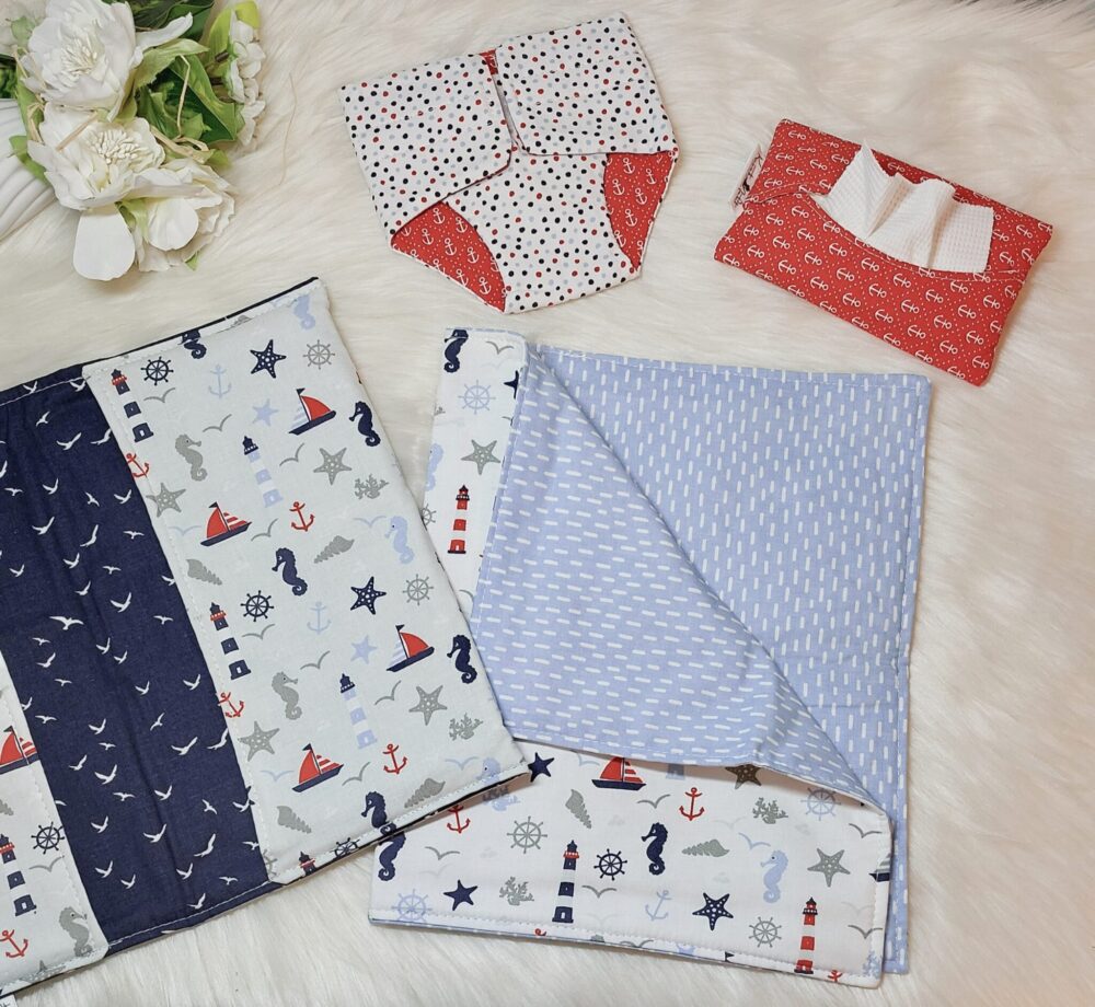 Puppen Wickeltasche „Maritim“ inkl. Wickelunterlage – Set 2-teilig