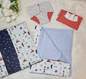 Puppen Wickeltasche „Maritim“ inkl. Wickelunterlage – Set 2-teilig