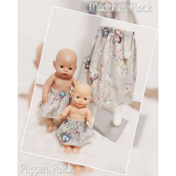 Mädchenrock / Puppenrock „Hasen / Ostern“ – im Partnerlook mit deiner Lieblingspuppe, Größen wählbar