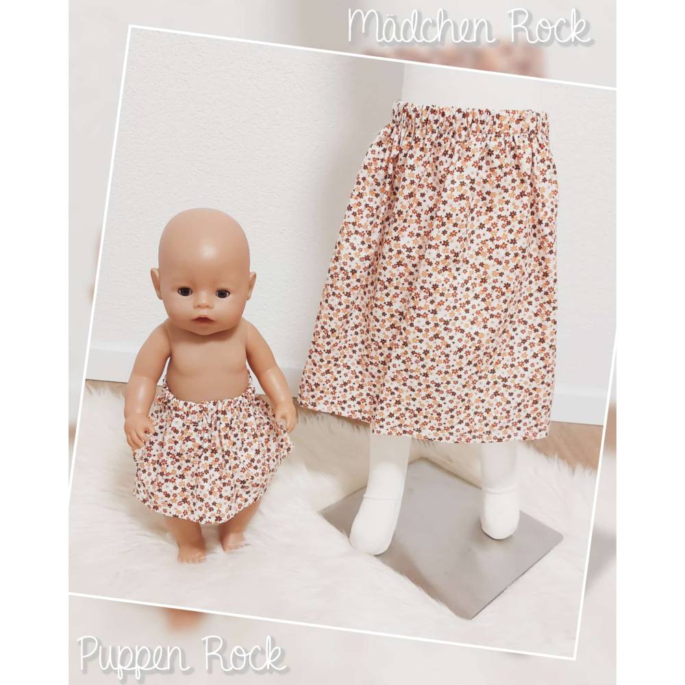 Mädchenrock / Puppenrock „Blumen“ – im Partnerlook mit deiner Lieblingspuppe, Größen wählbar