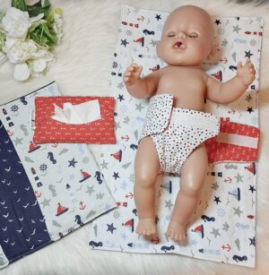 Puppen Wickeltasche „Maritim“ inkl. Wickelunterlage – Set 2-teilig