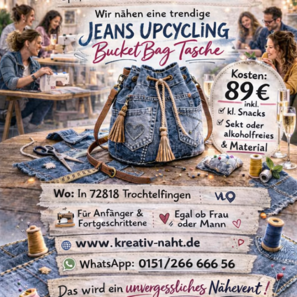 Nähworkshop für Erwachsene – Jeans Upcycling BucketBag - (freie Termin Wahl) Kursdauer: 4 Stunden