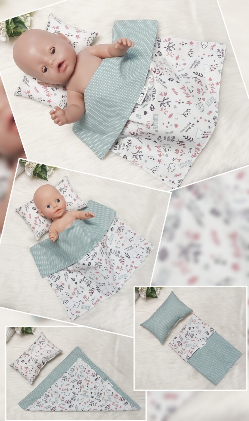 Puppenbettwäsche Set 2-tlg. „Natur“ – Wende-Decke & Kissen, Öko-Tex zertifiziert
