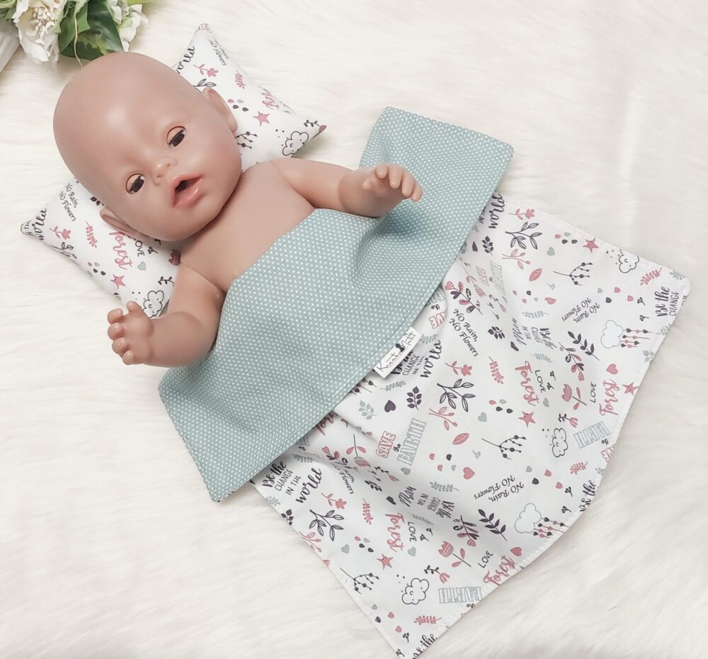 Puppenbettwäsche Set 2-tlg. „Natur“ – Wende-Decke & Kissen, Öko-Tex zertifiziert