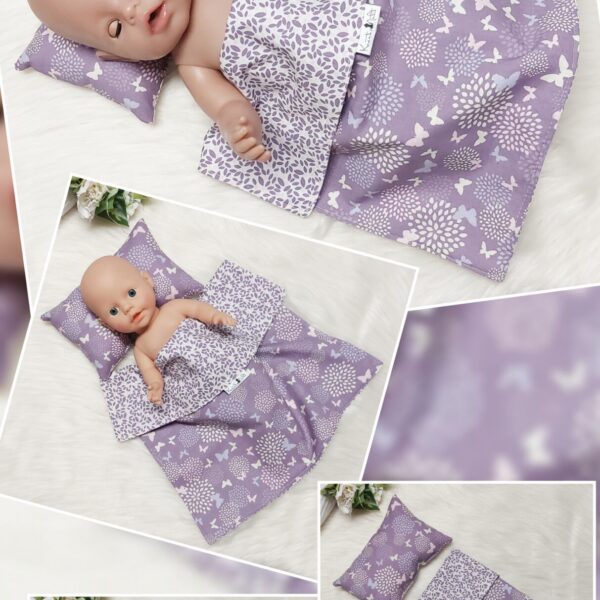 Puppenbettwäsche Set 2-tlg. „Schmetterlinge“ – Wende-Decke & Kissen, Öko-Tex zertifiziert