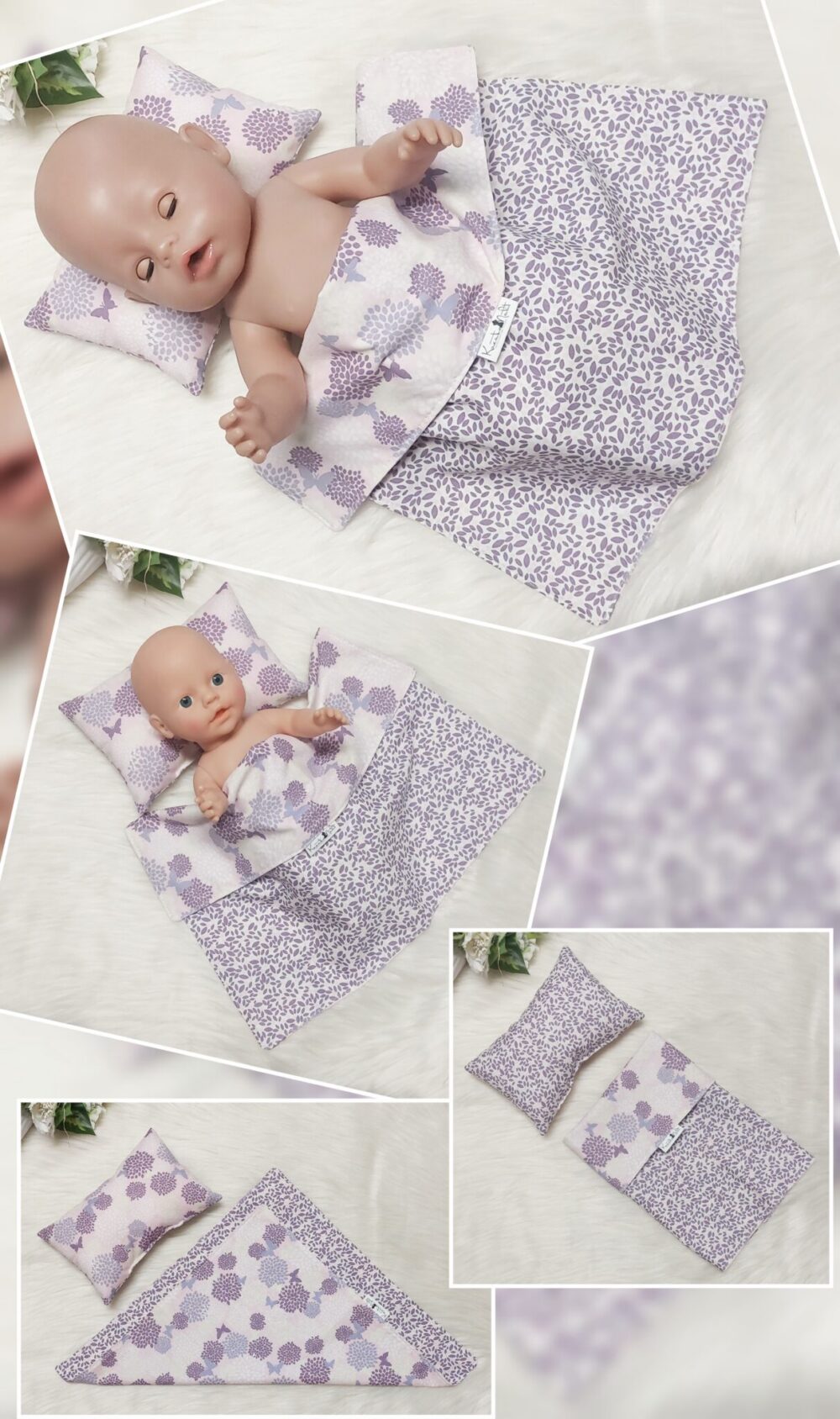 Puppenbettwäsche Set 2-tlg. „Vögel“ – Wende-Decke & Kissen, Öko-Tex zertifiziert