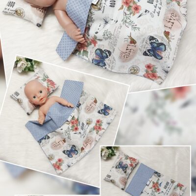 Puppenbettwäsche Set 2-tlg. „Vintage“ – Wende-Decke & Kissen, Öko-Tex zertifiziert