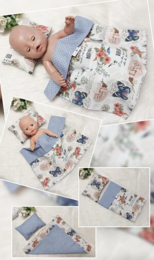 Puppenbettwäsche Set 2-tlg. „Vintage“ – Wende-Decke & Kissen, Öko-Tex zertifiziert