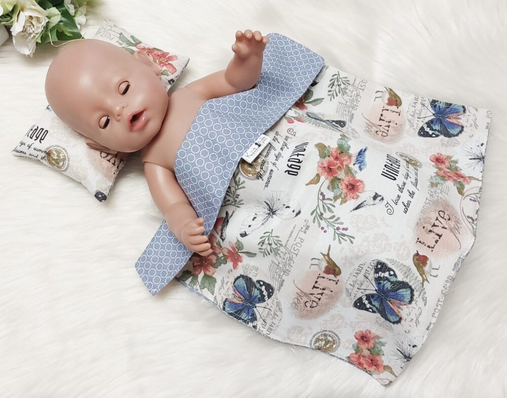 Puppenbettwäsche Set 2-tlg. „Vintage“ – Wende-Decke & Kissen, Öko-Tex zertifiziert