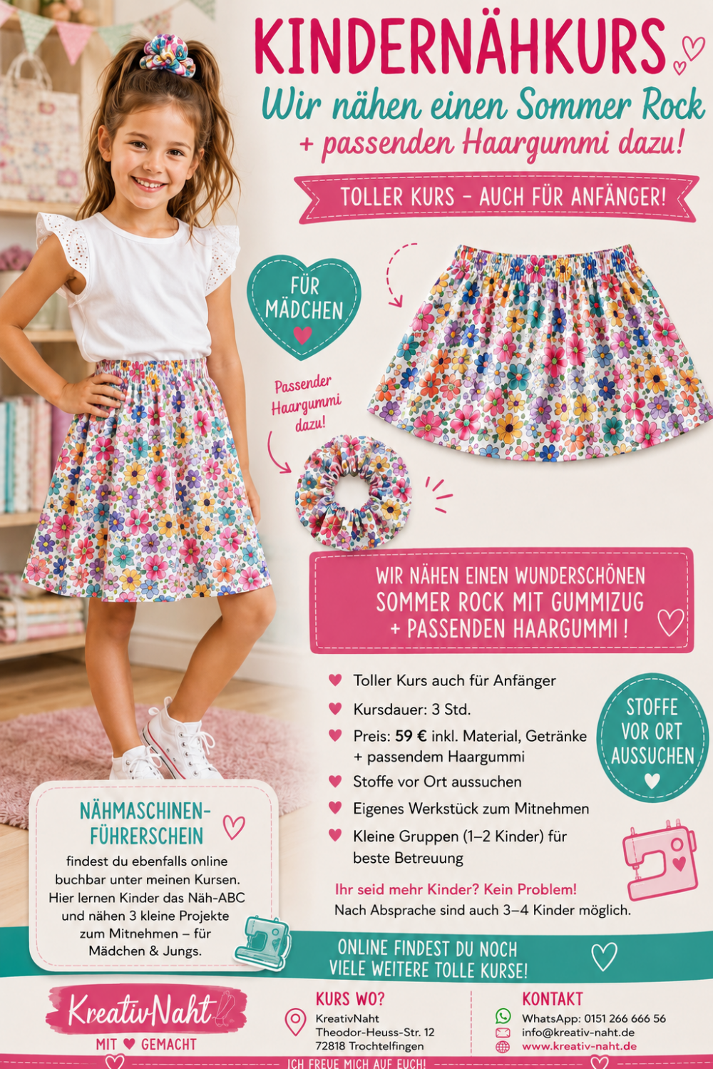 Nähworkshop für Kinder – Näh dein erstes Sommeroutfit – Rock + Haargummi im Partnerlook! - Kursdauer: 3 Stunden