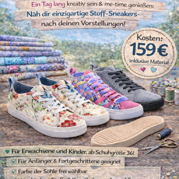 Cooler Nähworkshop – Mach deine eigenen Sneakers! - (freie Termin Wahl) 15:00 - 21:00 Uhr / 5-6 Stunden