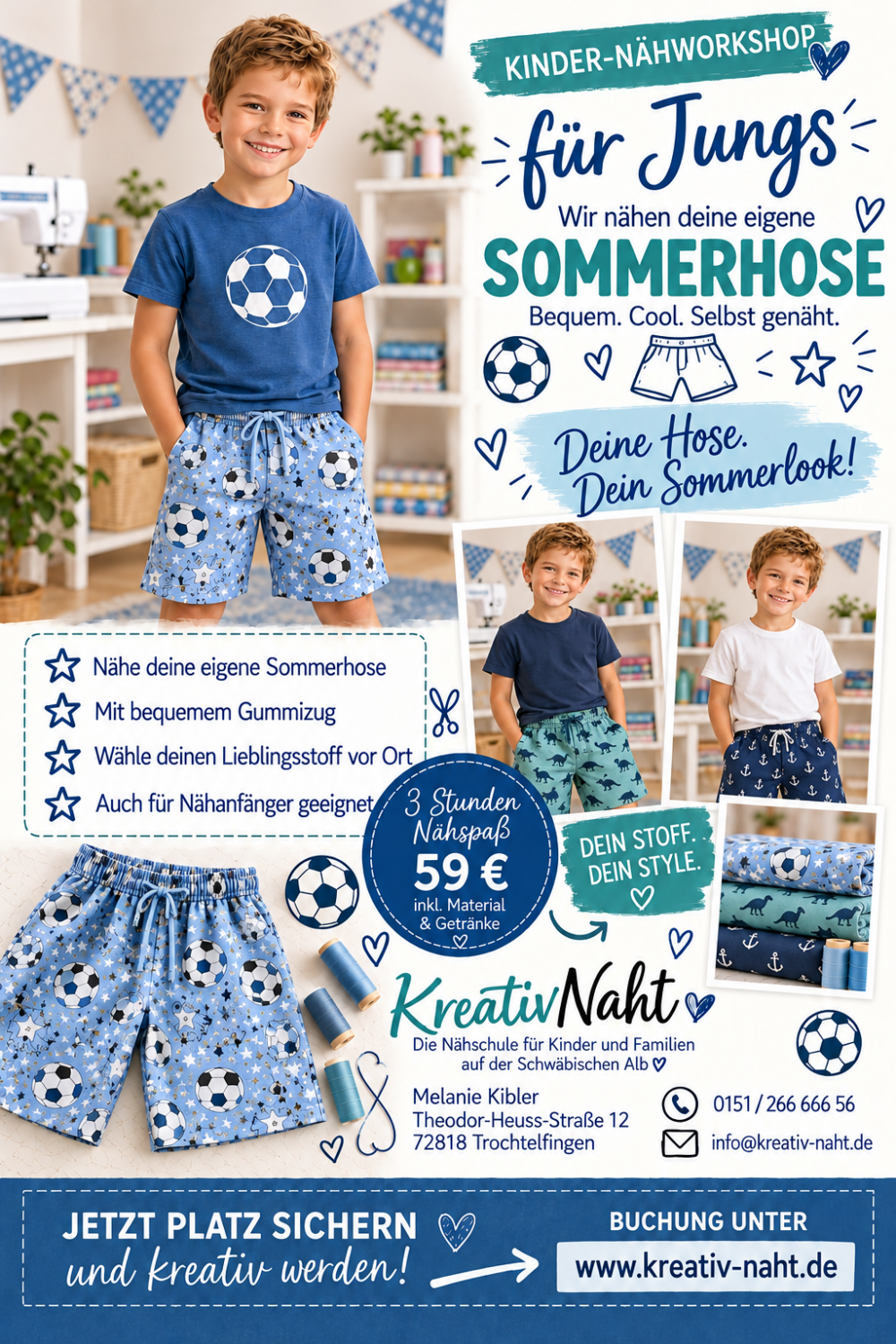 Nähworkshop für Kinder – Wir nähen eine coole Sommerhose mit Gummizug -/ Kursdauer 3 Stunden