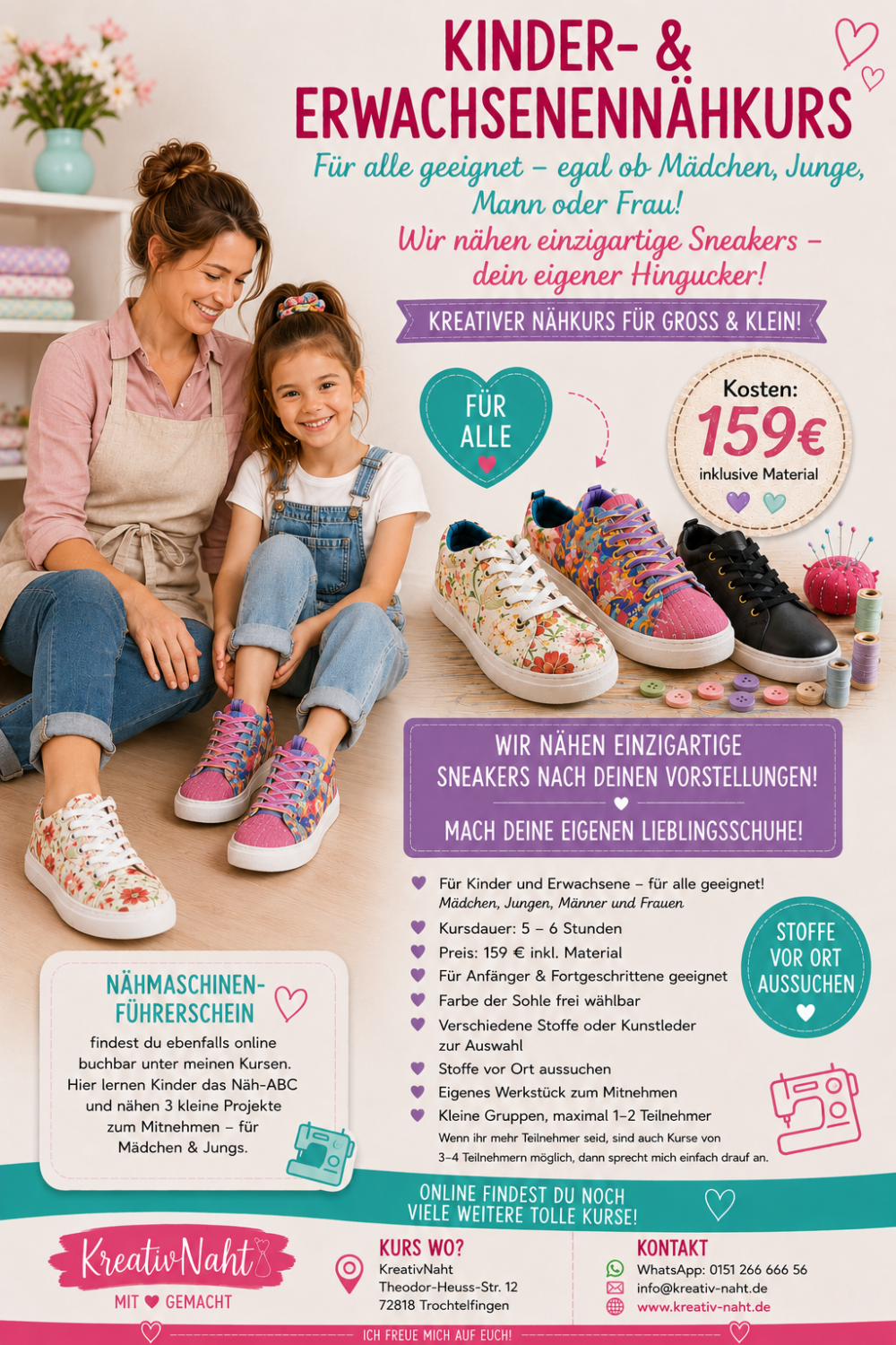 Cooler Nähworkshop – Mach deine eigenen Sneakers! - (freie Termin Wahl) / 5-6 Stunden