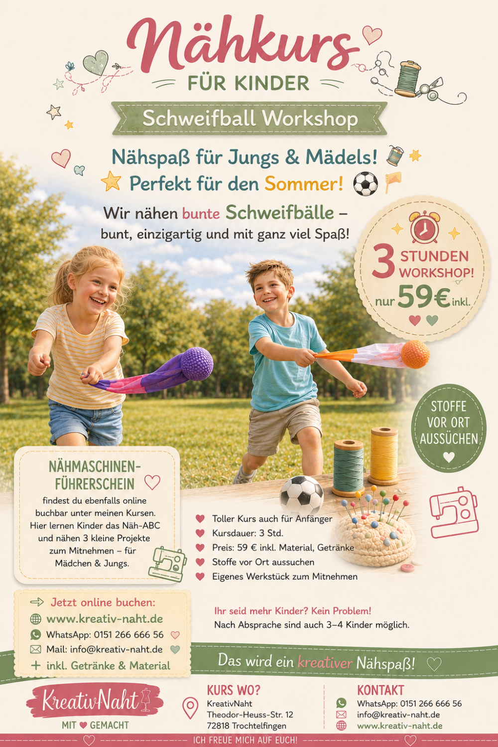 Nähkurs / Nähworkshop für Kinder: Schweifball Workshop für Kinder - Nähspaß für Jungs & Mädels, perfekt für den Sommer!🌈⚽ Kursdauer: 3 Stunden
