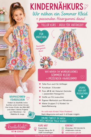 Nähworkshop für Kinder – Näh dein erstes Sommeroutfit – Kleid + Haargummi im Partnerlook! - Kursdauer: 3 Stunden