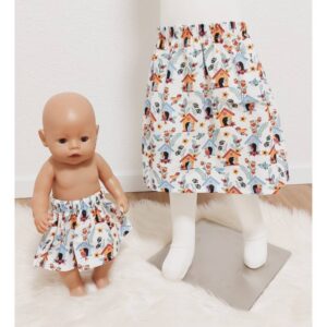 Mädchenrock / Puppenrock „Blumen / Vögel“ – im Partnerlook mit deiner Lieblingspuppe, Größen wählbar