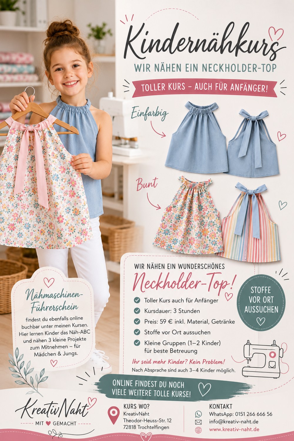 Nähworkshop für Kinder - ✨ Kindernähkurs – Wir nähen ein Neckholder-Top ✨👗🧵 - Kursdauer: 3 Stunden