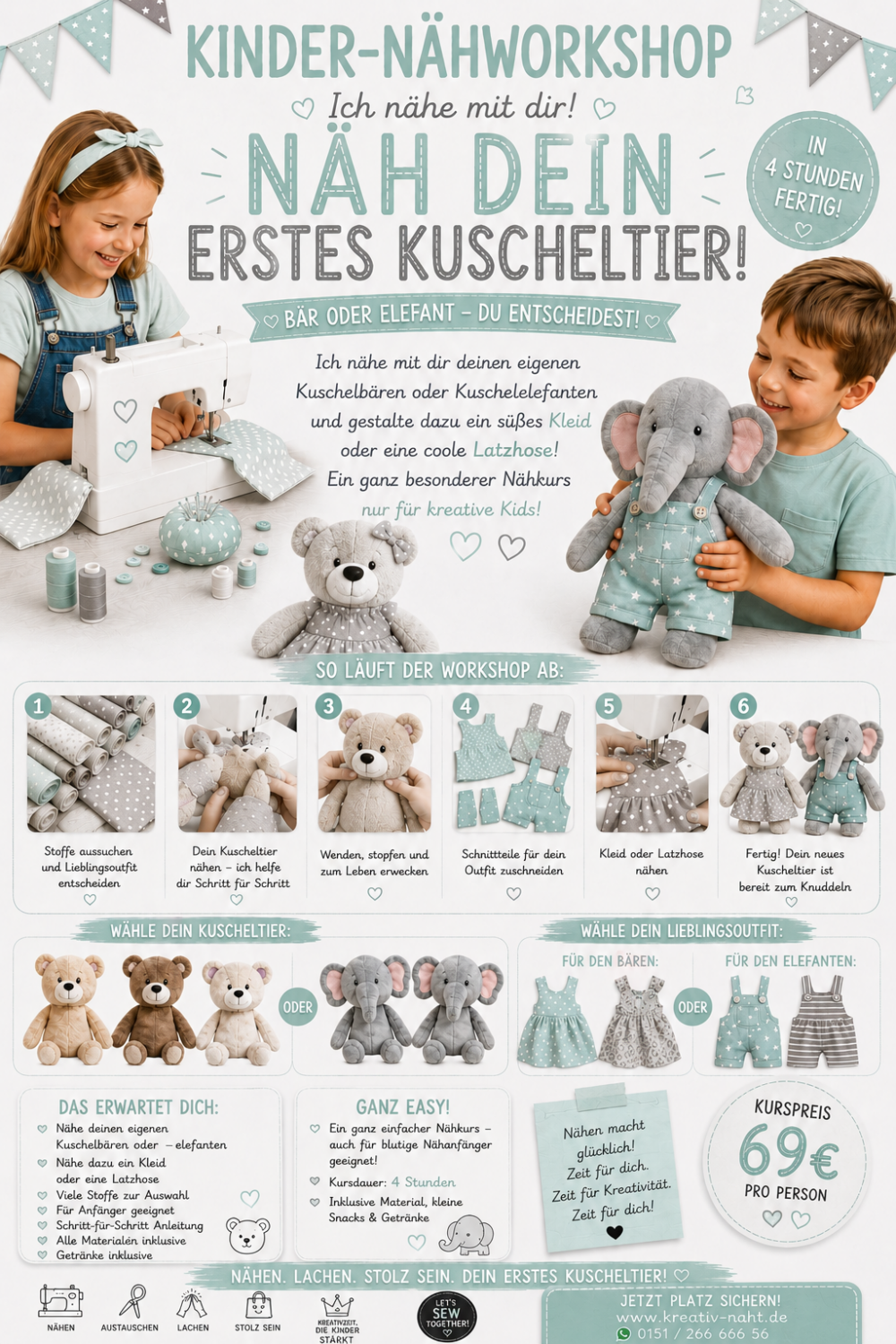 Nähworkshop für Kinder – Näh dein erstes Kuscheltier / Kursdauer 4 Stunden