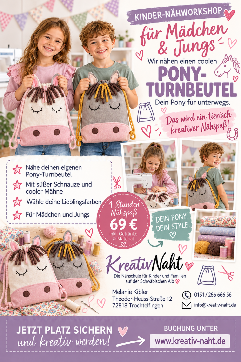 Nähworkshop für Kinder – Wir nähen einen Pony-Turnbeutel / Kursdauer: 4 Stunden