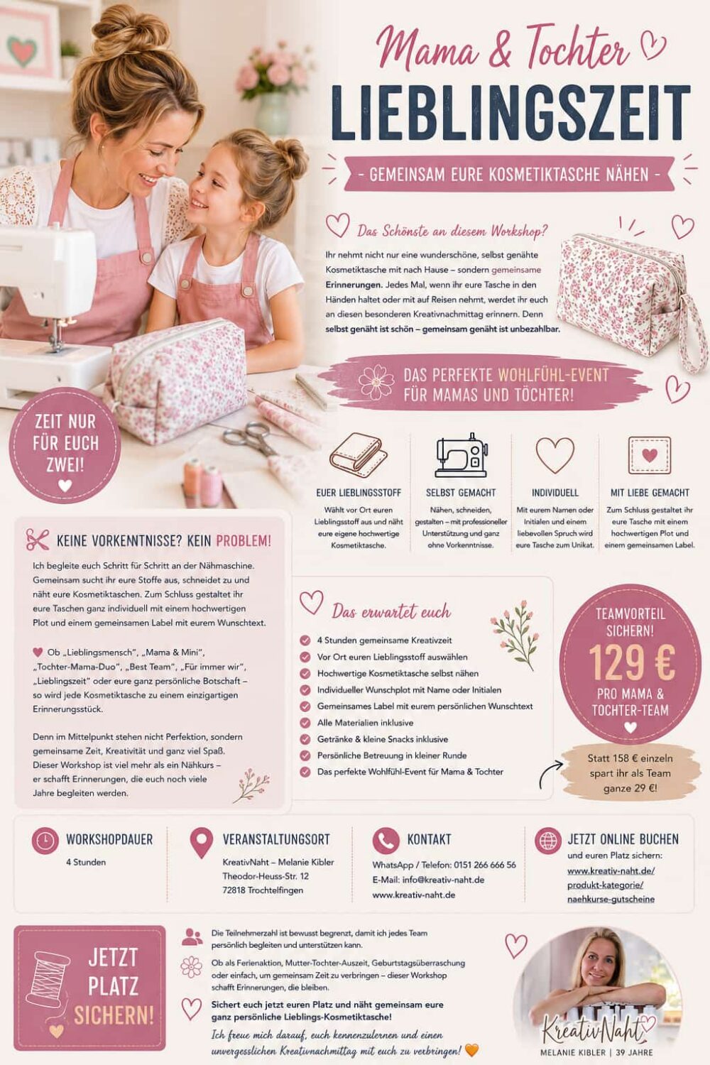 💕 Mama & Tochter Lieblingszeit – Gemeinsam eure Kosmetiktasche nähen 🧵🌸/ Kursdauer: 4 Stunden