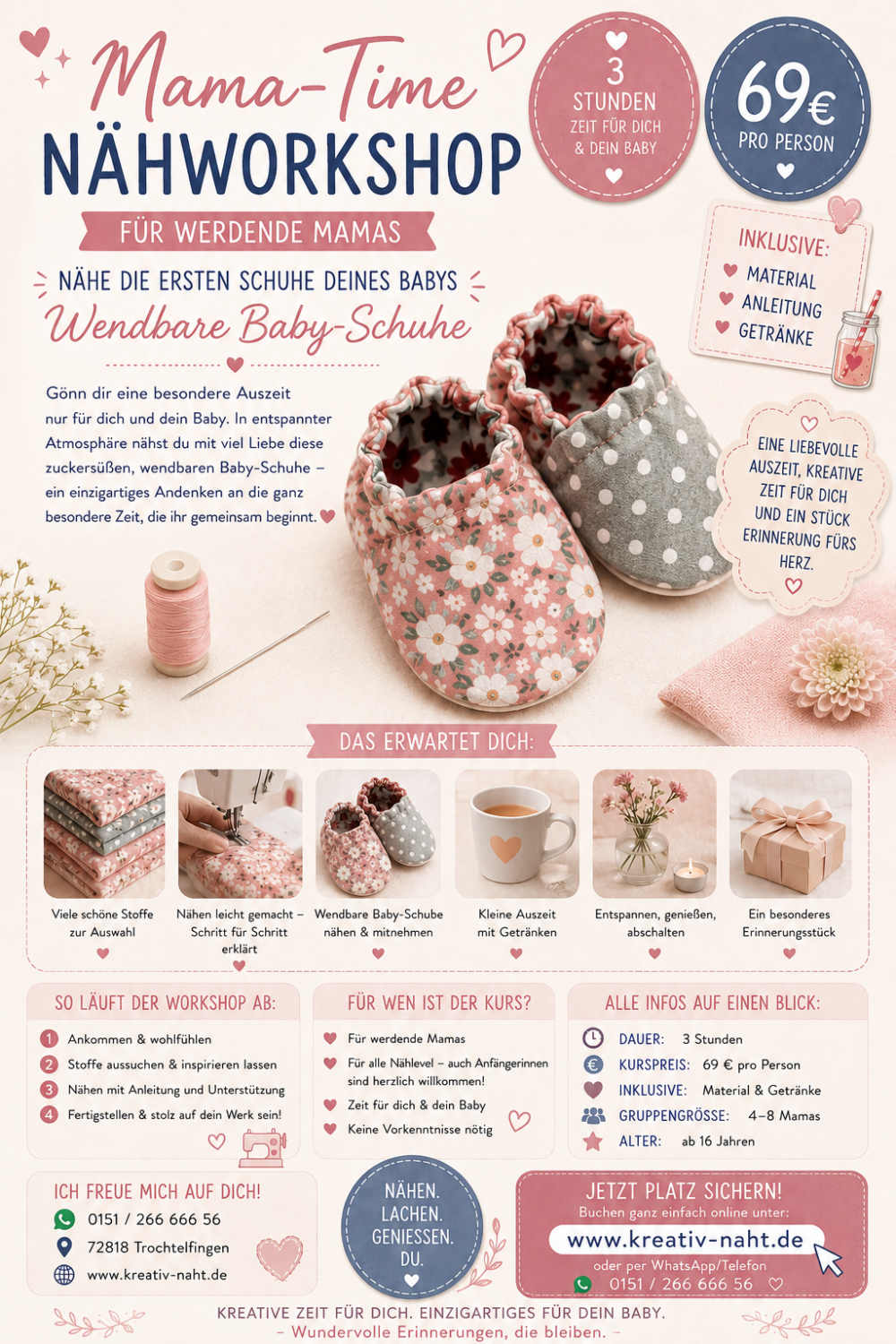 🤍👶 Mama-Time Nähworkshop – Die ersten Schuhe deines Babys 👶🤍- Kursdauer: 3 Stunden