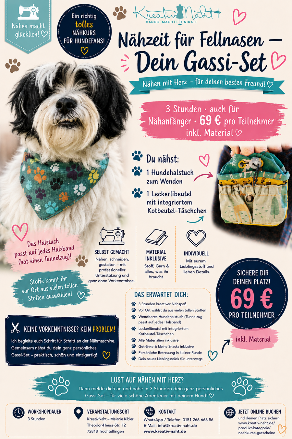 Gassi-Glück selbst genäht – Dein Hunde-Set für unterwegs! / Kursdauer: 3 Stunden