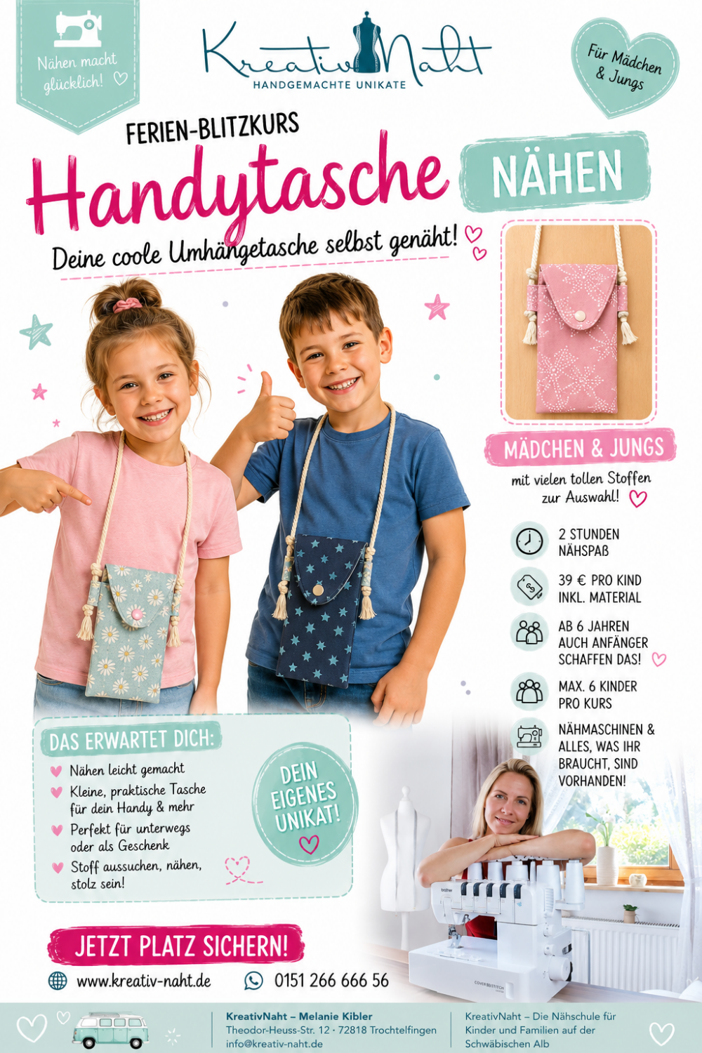 Ferien-Blitzkurs: Deine eigene Handytasche nähen! - Kursdauer: 2 Stunden / perfekt für blutige Anfänger oder schon kleine Nähprofis / Mädchen & Jungs