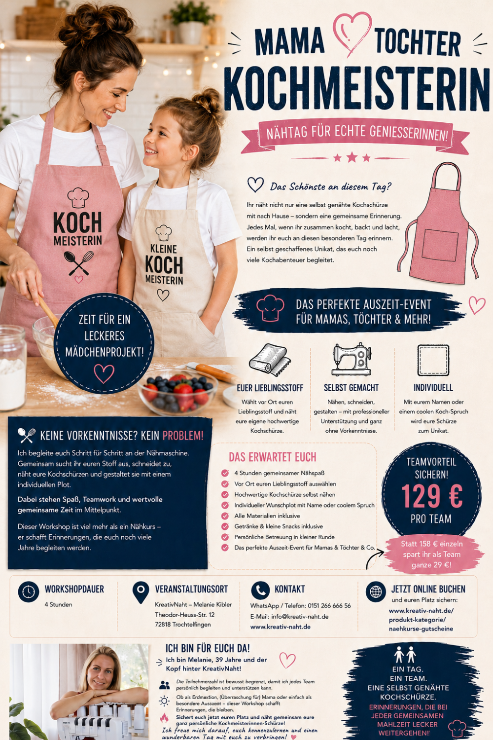 Mama & Tochter „Kochmeisterinnen“ – gemeinsamer Nähworkshop / Kursdauer: 4 Stunden