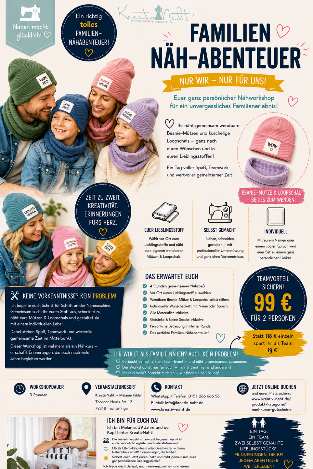 Familien-Nähabenteuer: Beanie & Loop im Partnerlook – gemeinsamer Nähworkshop / Kursdauer: 3 Stunden