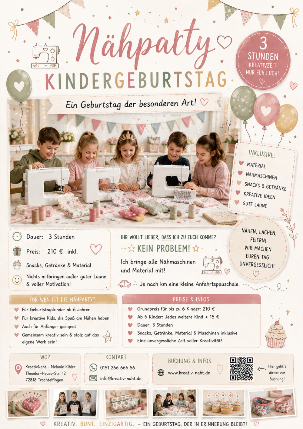 MOBILE NÄHPARTY & KINDERGEBURTSTAG – bei euch oder bei mir! | 3 Std. Nähspaß für 4–8 Kinder ab 6 Jahren